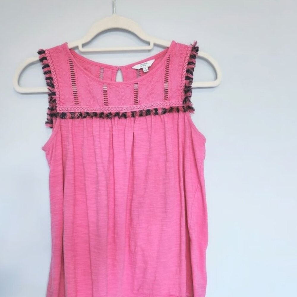 Pink Tank Top with Fringe Detail Size Medium